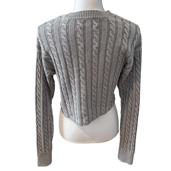 Aerie Cropped Cable Knit Crewneck Sweater Gray S - Picture 4 of 6